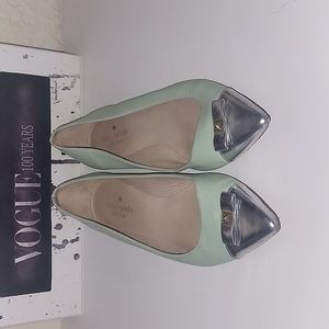 Kate Spade Ginny mint and silver pointed toe flats, sz 7.5M
